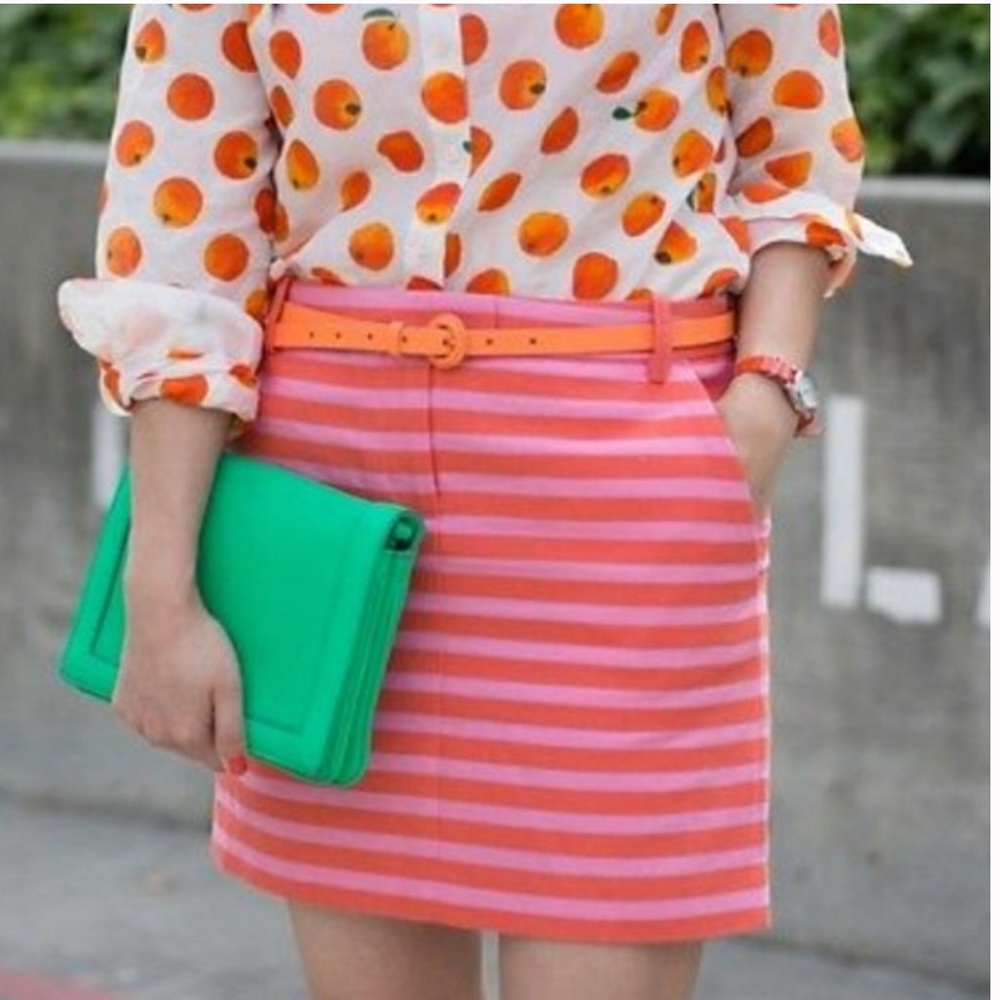 J. Crew pink/orange stripe pencil skirt